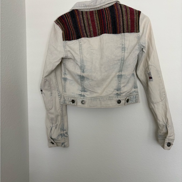 Free People Mix Baja Denim Moto Jean Jacket cropped 100% Cotton Festival size 0 - Picture 5 of 5